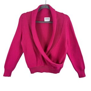 Callahan Knitwear X Revolve Risa Pink Textured Shawl Collar Faux Wrap Sweater S